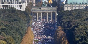 Consumer rights activists take part in a march to protest against TTIP in Berlin